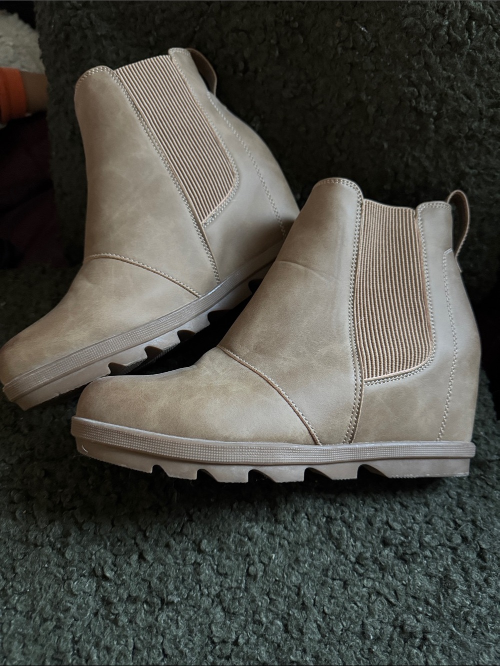 Women’s Tan Wedge Ankle Boots - Stylish Everyday Comfort size 9